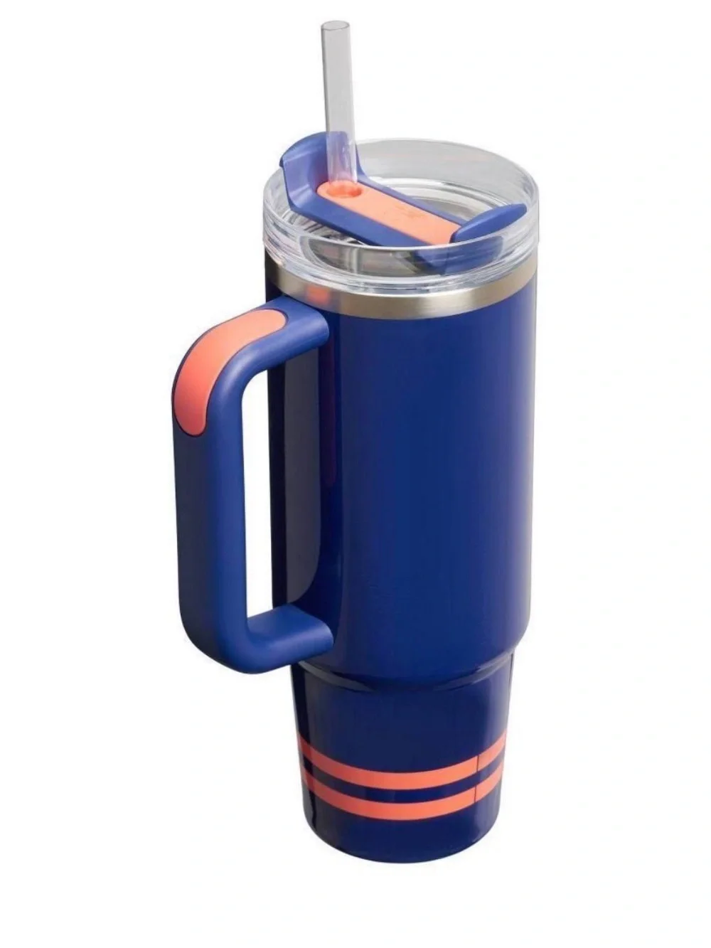 Stanley 30oz Navy Blue Travel Tumbler with Orange Logo & Stripes - Picture 2 of 3